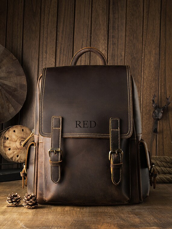 brown leather backpack etsy Personalized Brown Leather Backpack, Vintage Full Grain Rucksack