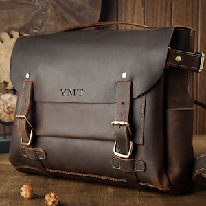 Bolso de cuero para computadora portátil, maletín de cuero para hombre, maletín de cuero hecho a mano, maletín para hombre, bolso de mano, bolso cruzado, regalo para padre