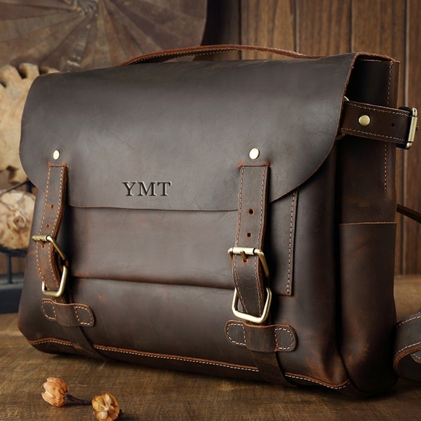 Leather Laptop Bag Briefcase Mens Leather Briefcase Handcrafted Leather Satchel Men Briefcase Satchel Handbag Crossbody Bag Father's Gift