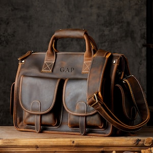 Maletín de cuero de grano completo hecho a mano, bolso de mensajero de cuero, bolso de cuero para computadora portátil, bolso tipo cartera, bolso bandolera, bolso de cuero personalizado