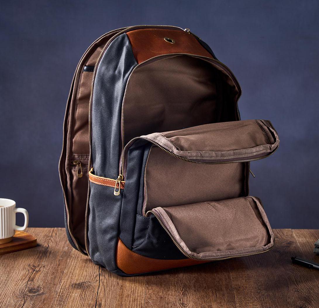 Waxed Canvas Leather Backpack, Personalized 16 Inch Laptop Bag - Etsy