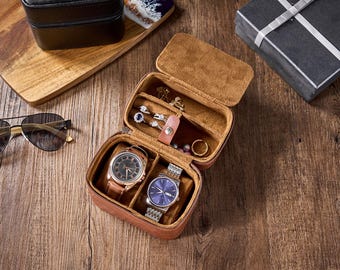 Custom Leather Watch Case, Personalized Watch Box, Leather Travel Box, Men's Watch Case, Christmas Gift, Birthday Gift, Anniversary Gift.