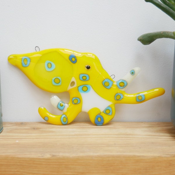 Fused Glass Blue Ringed Octopus Wall Art Decoration