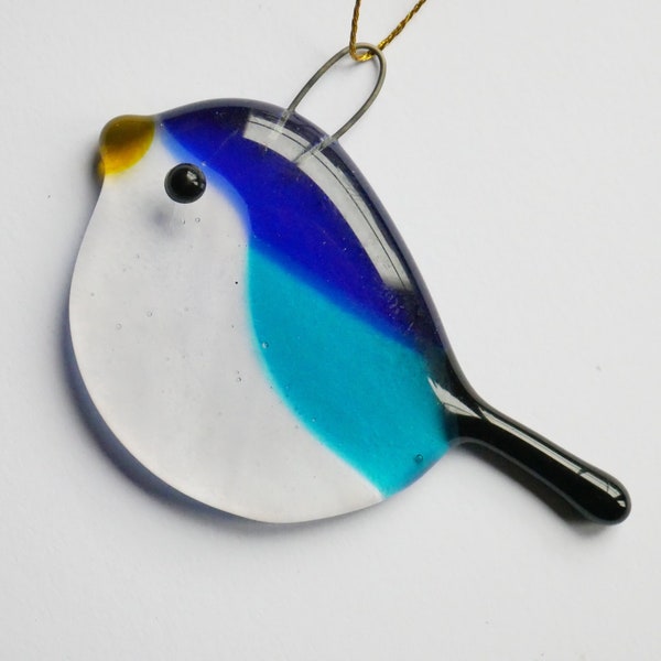 Petite oeuvre d'art oiseau bleu en verre fusionné - Frais de port gratuits au Royaume-Uni