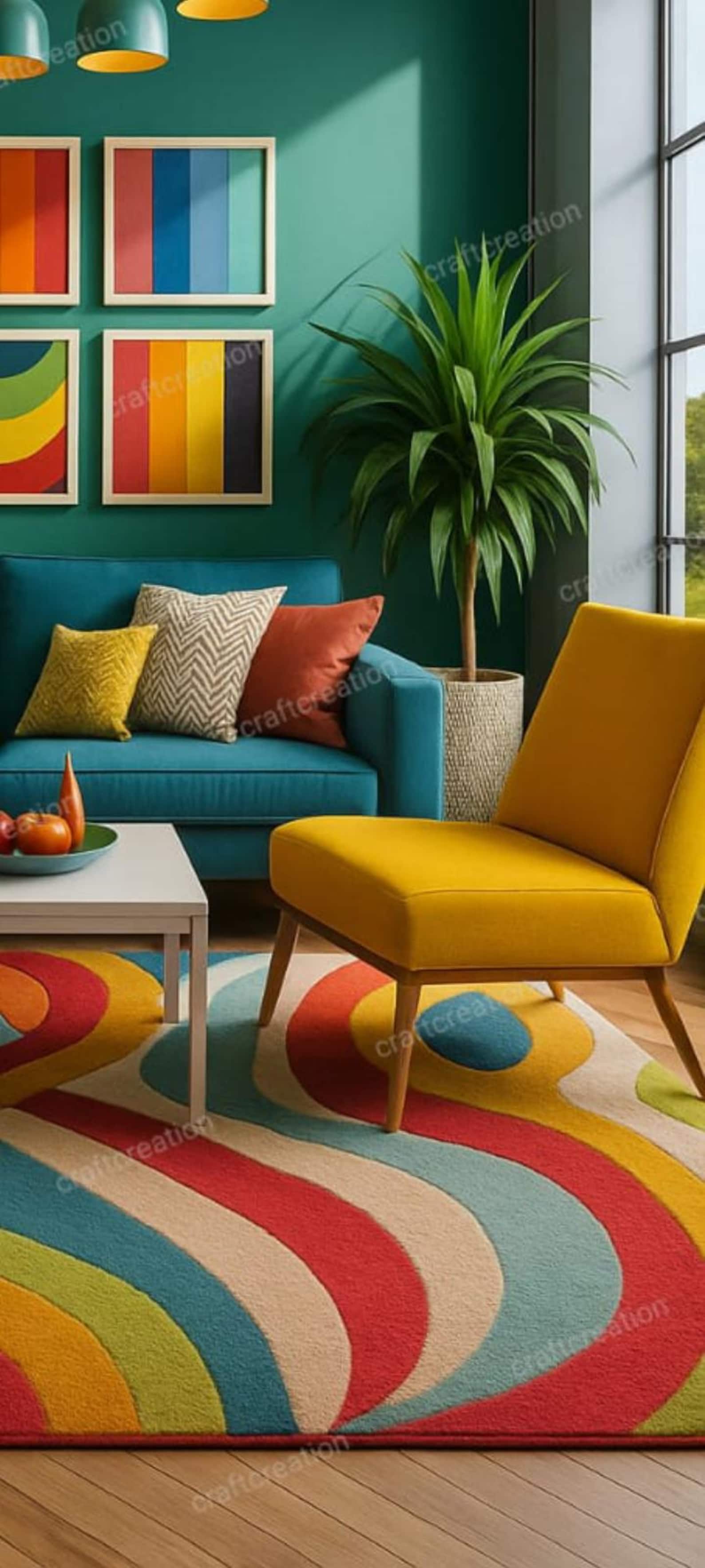 Hand-tufted Wool Rug: Retro Color Waves, 70s Style Floor Art - Etsy