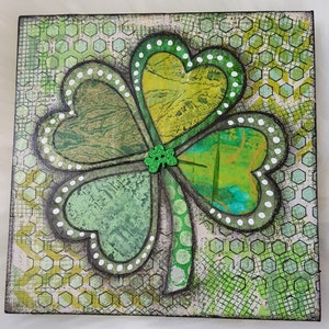 8x8 Original Feelin&#39; Lucky Mixed Media Collage Wooden Panel Art
