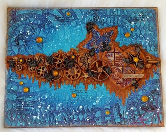 11x14 Original Imaginarium Mixed Media Steampunk Canvas Art