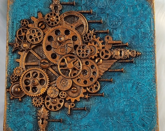 12x12 Original Steampunk Dream Mixed Media Gallery Canvas Art