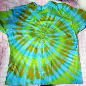 Blue, Green, Orange, Yellow Spiral Adult Tie Dye T Shirt 3XL
