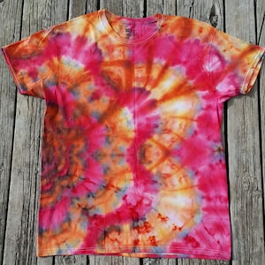 Ice Dyed Bloom Pink and Orange / Adult Tie Dye T Shirt L