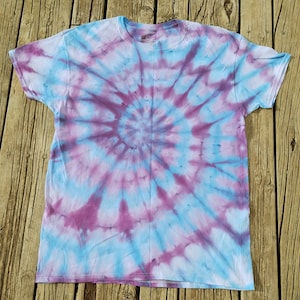 Purple and Blue Ice Dyed Spiral T Shirt / Adult Tie Dye T Shirt L