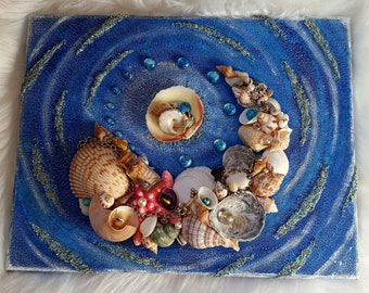 11x14 Original In The Heart of the Ocean Mixed Media Canvas Artwork