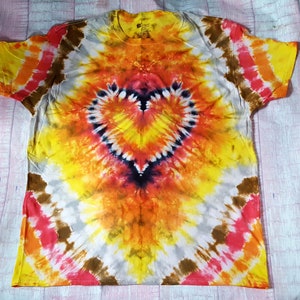 Flaming Hearts Adult Tie Dye T Shirt 2XL