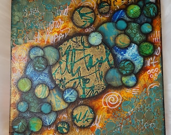 10x10 Original My Universe Mixed Media Collage on Wooden Panel Art