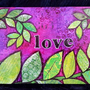 Leaves of Love 12x6x1 Mixed Media Paper Collage Art of Wooden Panel / Original Mixed Media Art / Paper Collage Art