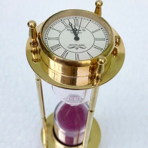 Nautical Antique Brass Sand Timer Hourglass with Maritime Compass Both End
