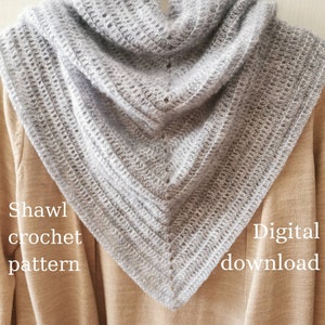 Easy Shawl pattern, Digital download shawl pattern, Crochet triangle shawl digital download, Croche triangle shawl, Crochet shawl pattern