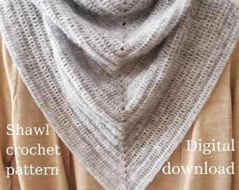 Easy Shawl pattern, Digital download shawl pattern, Crochet triangle shawl digital download, Croche triangle shawl, Crochet shawl pattern