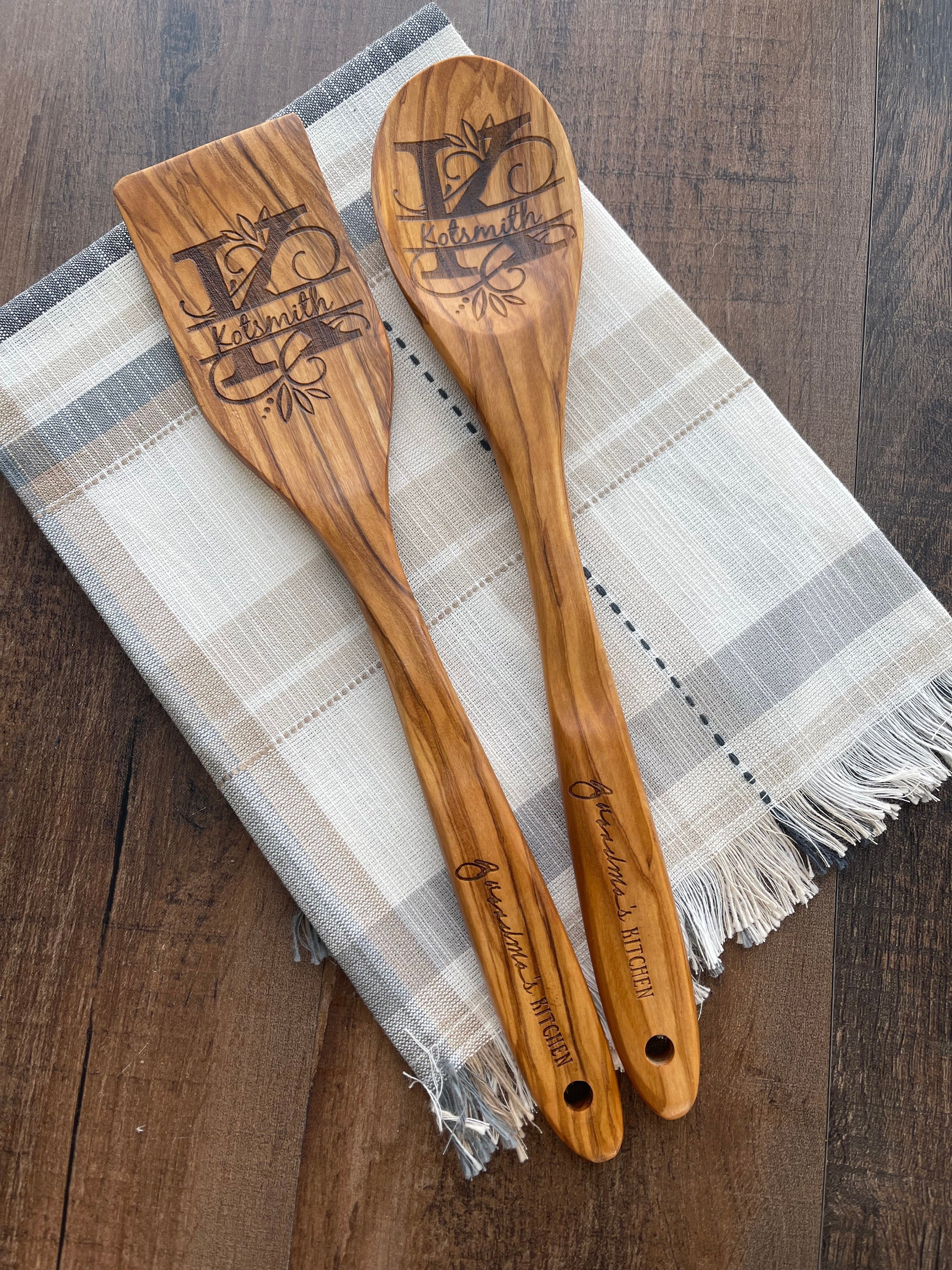 Personalized Olive Wood Utensils (Set of 6) - Forest Decor