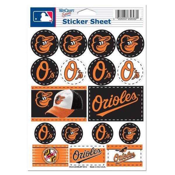 Baltimore Orioles 5 x 7 Sticker Decal Sheet Free Shipping