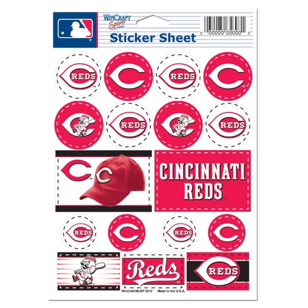 Cincinnati Reds 5 x 7 Sticker Sheet Decals Free Shipping