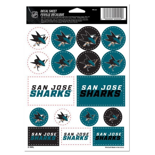 San Jose Sharks 5 x 7 Sticker Decal Sheet Free Shipping