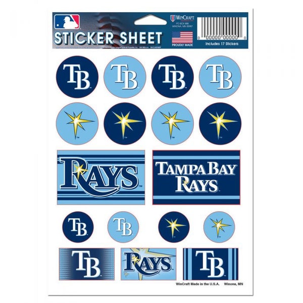 Tampa Bay Rays 5 x 7 Sticker Decal Sheet Free Shipping