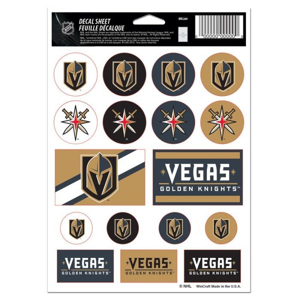 Vegas Golden Knights 5 x 7 Sticker Sheet Decals Free Shipping