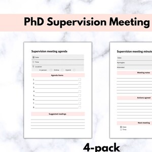 PhD Supervision Meeting Pack: Supervision meeting agenda ,Supervision meeting minutes, Meeting preparation, Action item tracker