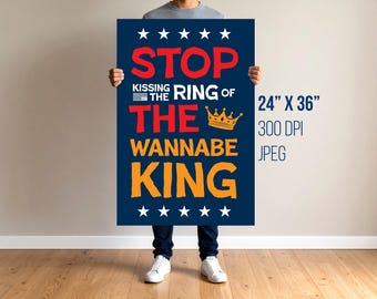 Anti Trump Protest Sign: No Kings Political Art Digital Download