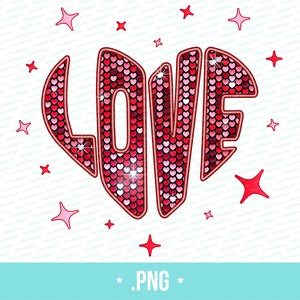 Love PNG scintillante finto paillettes Cuore design a sublimazione, stampa paillettes a forma di cuore Glitter finto ricamo