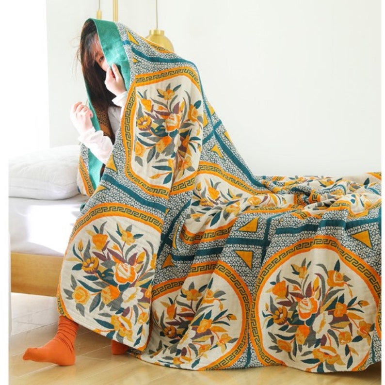 Flower Throw Blanket Bohemian Throw Blanket Flower Jacquard Etsy