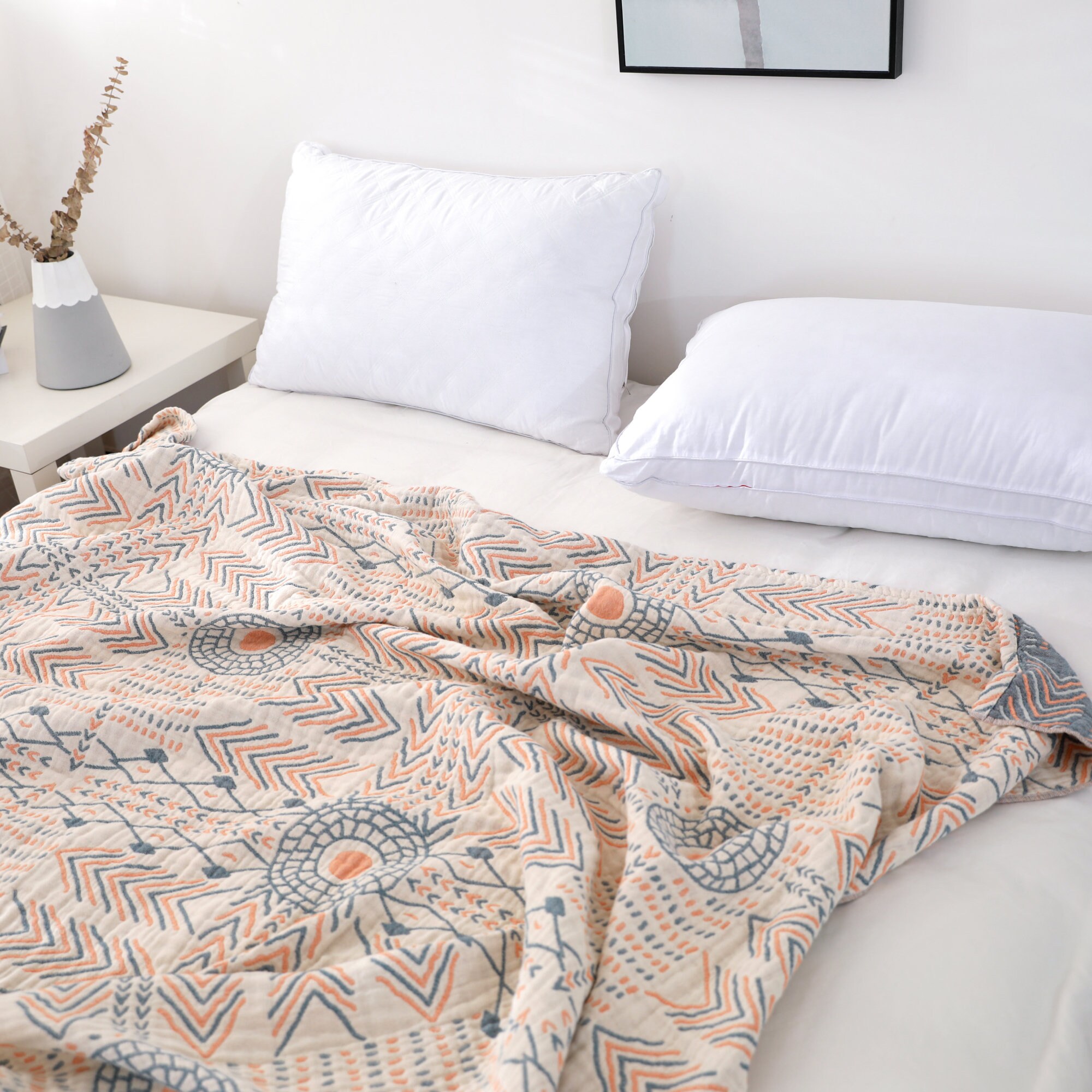 Boho Throw Blanket White Minimalist Blanket Pure Cotton Etsy