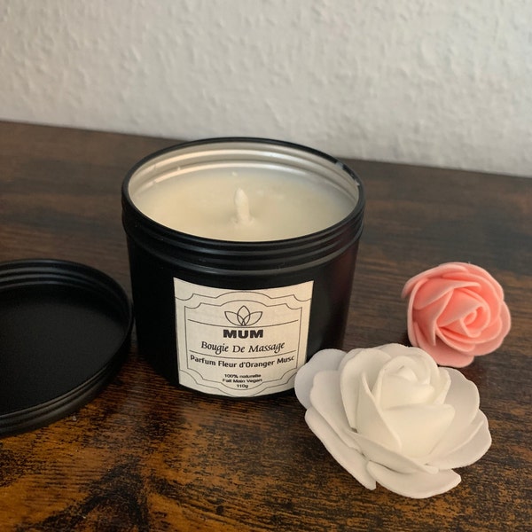 Non-GMO Soy Wax Massage Candle with Organic Shea Butter, Organic Coconut Oil, Orange Blossom Musk Scent, Vegan