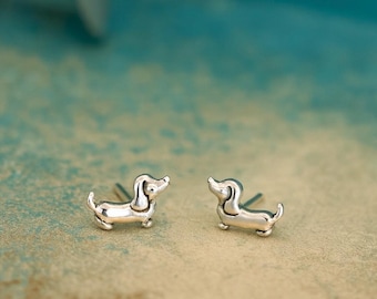 Orecchini a bottone in argento sterling a forma di bassotto (non