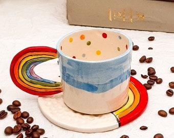 Ceramic Rainbow Mug - Handmade Coffee Mug Set - Coffee Lovers Gift - New Home Gift - Cute Mug - 180ML