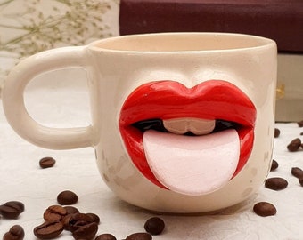 Red Lips Coffee Mug Funny - Handmade Tea Mug - Coffee Lovers Gift - New Home Gift - Lippy Mug - Kiss Cup