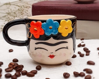 Frida Mug - Cute Ceramic Coffee Mug - Handmade Tea Mug - Mugs Handmade Ceramic - Frida Coffee Cup - Coffee Mug - Coffee Lovers Gift