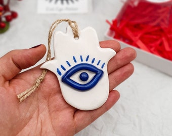 Hamsa Evil Eye Ceramic Wall Hanging - Cute Wall Decor - House Protection - Spiritual Gift - Office Gift - Boho Decor for Mom