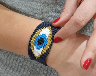 Macrame Evil Eye Bracelet, Ethnic Macrame Bracelet, Evil Eye Bracelet, Best Friend Gift Christmas, Macrame Bracelet, Woven Bracelet