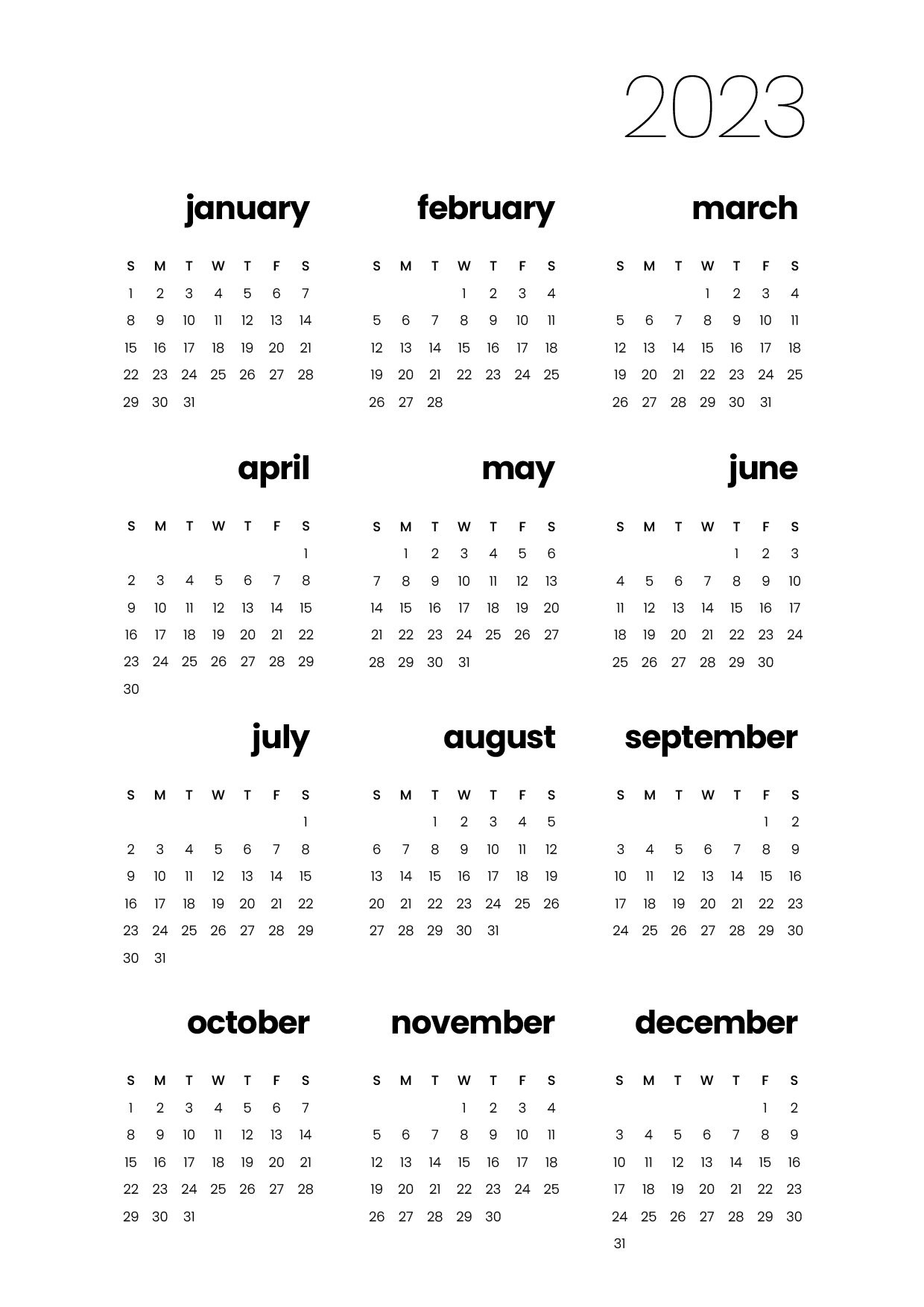 Printable 2023 Calendar Minimal Design A4 - Etsy