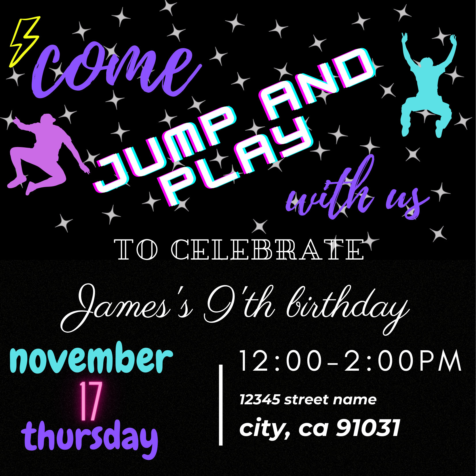 Jumping Birthday Party Invitationtrampoline Park Birthday Party