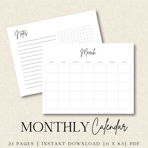 Blank Monthly Calendar, Simple Calendar, Horizontal Letter Size ...