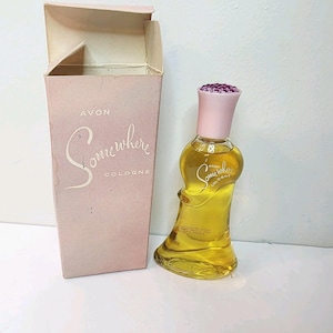 Avon SOMEWHERE Cologne Mist Spray 3 fl oz Pink Dress Silhouette Rhinestone Cap