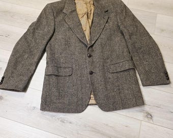 VTG Deansgate Harris Tweed Style Blazer Veste Homme Marron 39R Laine à chevrons