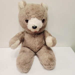 Vtg Rushton Teddy Bear Gray Plush Brown Eyes Red Felt Tongue Stuffed Animal