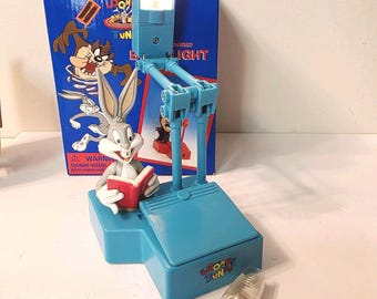 Vtg 1996 Looney Tunes Bugs Bunny batterij-aangedreven boekenlamp kantoor slaapzaaldecoratie