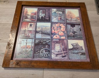 Home Interiors Homco 12 Pane Window Picture B. Mitchell Fall Autumn Wall Decor