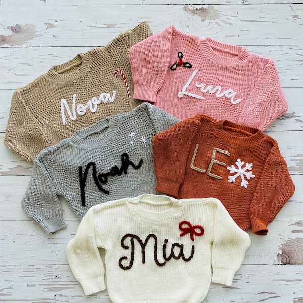 Custom Hand Embroidered Baby Toddler Name Sweater - Toddler Sweater- Hand Embroidered Custom Baby Knit Sweater - Kid's Sweater