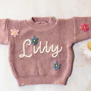 Custom Hand Embroidered Baby Toddler Name Sweater - Cute Baby Girls Sweater With Name - Baby Shower Gift - Toddler Sweater - Baby Gift